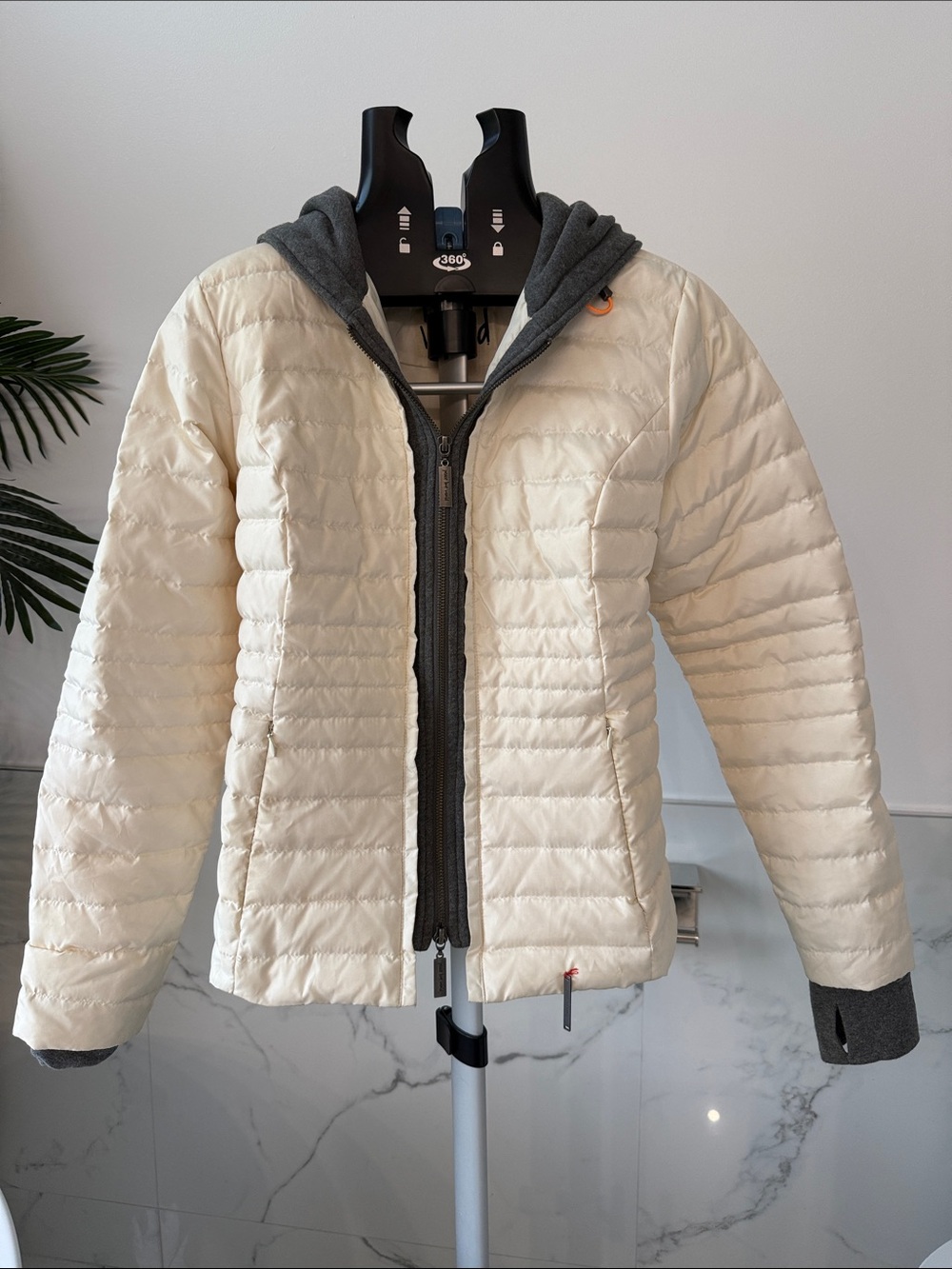 Peace Love World White Layered Knit Hood Puffer Jacket XS